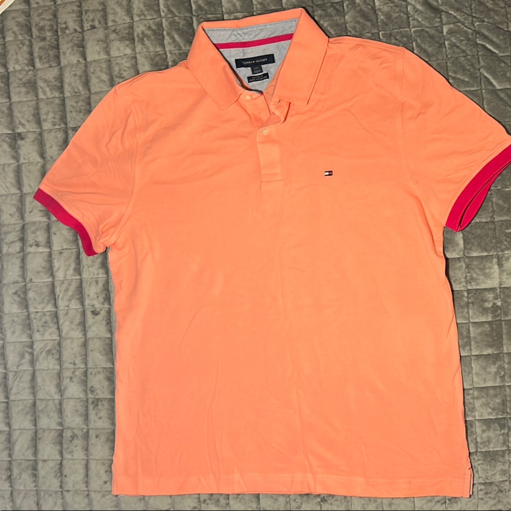 Tommy Hilfiger Orange and Pink Polo Shirt with Classic Design